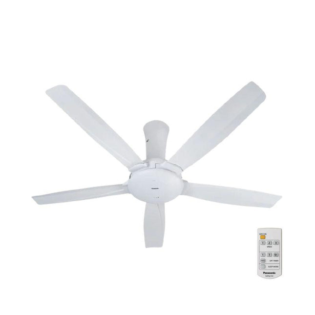 Panasonic F‑M14DZVBWH 56″ Bayu 5-Blade Ceiling Fan, Remote Control (White)
