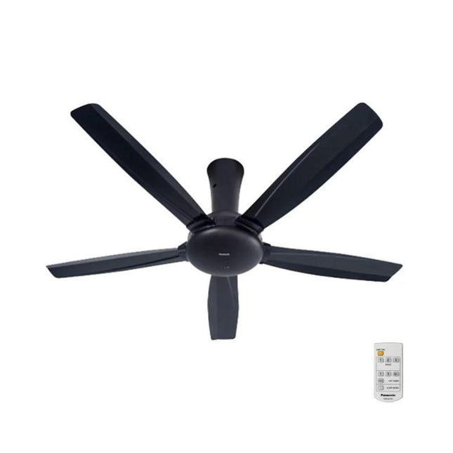 Panasonic F‑M14DZVBKH 56″ Bayu 5-Blade Ceiling Fan, Remote Control (Black)