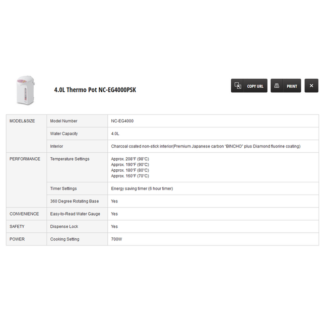 {FREE SHIPPING} Panasonic 4.0L NC-EG4000PSK Electric Thermo Pot (White) NCEG4000PSK 700W