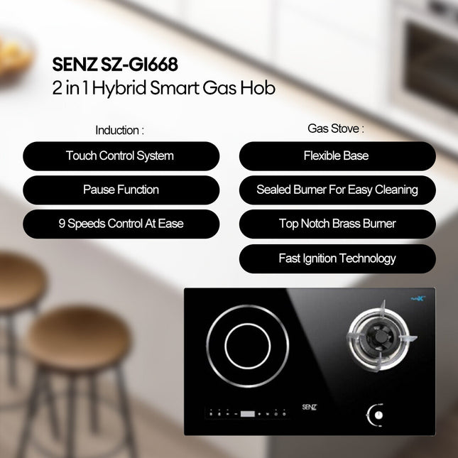 SENZ SZ-GI668 2 in 1 Hybrid Smart Gas Hob