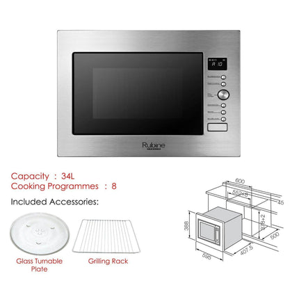 (OFFLINE/DO NOT ACTIVATE) Rubine RMO-934SS-GD34 Built-in Microwave Oven 34Litre - RMO-934SS-GD34X
