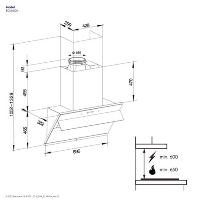 Electrolux 90cm UltimateTaste™500 lereng Extractor Hood (1550m 3/hr) | ECS9610K (tudung Inverter Range Cooker Hood Hood Hood Hood Hood Penghisap Asap cerun gantikan EFS928SA)