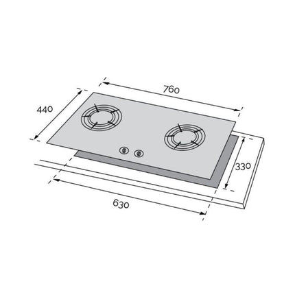 Rubine RGH-VISTA2B-BL 5.0Kw 2 Burner Built-in Tempered Glass Gas Hob Vortex Flame Burner - VISTA2BBL