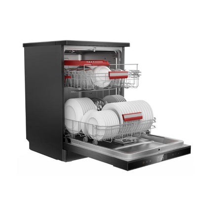 C Free Standing Dishwasher UV-LED Anti-Bacterial Dual Wash Zone 14 Place Setting Max 118 pieces 6 Programs Black DW14F2