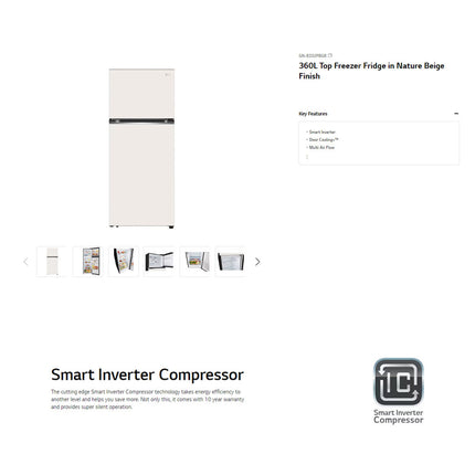 LG 360L 2 Doors Top Mount Smart Inverter Refrigerator GN-B332PBGB | Door Cooling+™ | Multi Air Flow | Smart Diagnosis™ | Refrigerator with 1 Year Warranty