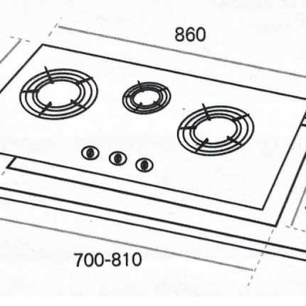 Rubine LOTO FLEXI Built-in Black Tempered Glass Gas Hob 3 Burner 5.0kW/1.4kW - RGH-LOTOFLEXI3B-BLFX / RGH-LOTOFLEXI3B-BL