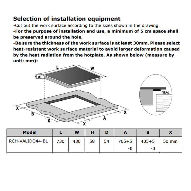Rubine RCH-VALIDO44-BL Build-in Ceramic Induction Hob 2200W X-Boost, 9 Power Level with Sensor Touch Panel - RCHVALIDO44BL