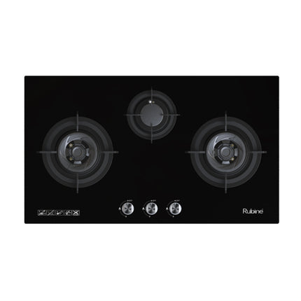 Rubine LOTO FLEXI Built-in Black Tempered Glass Gas Hob 3 Burner 5.0kW/1.4kW - RGH-LOTOFLEXI3B-BLFX / RGH-LOTOFLEXI3B-BL