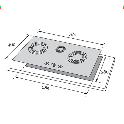 Rubine VISTA Built-in Black Tempered Glass Gas Hob 2 Burner 5.0kW Vortex Flame Burner - RGH-VISTA2B-BL / VISTA3BBL