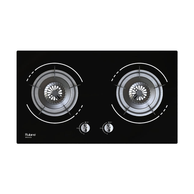 Rubine 76cm Built-it 2 Burner 4.5kW Glass Hob with Safety Valve - RGH-BRAVA2B-BL