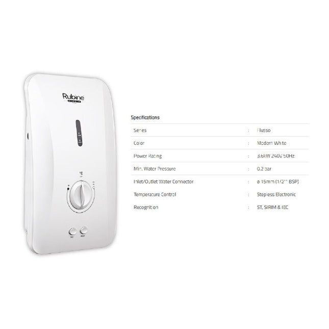 Rubine Shower White Flusso Non Pump - FS390NMAW