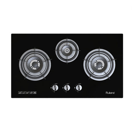 Rubine VISTA Built-in Black Tempered Glass Gas Hob 2 Burner 5.0kW Vortex Flame Burner - RGH-VISTA2B-BL / VISTA3BBL