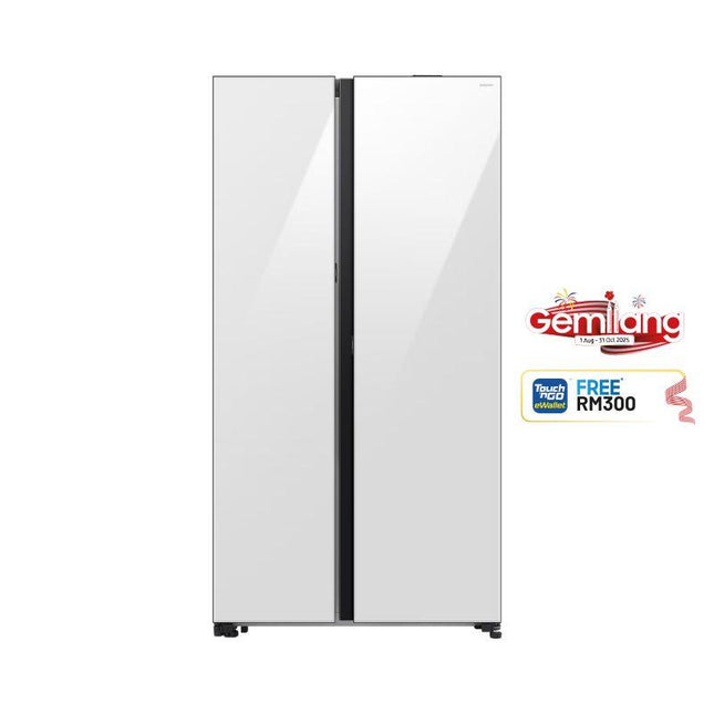 Samsung RS80F65MNWME 646L Side By Side Fridge, Refrigerator Auto Open Door, White Glass