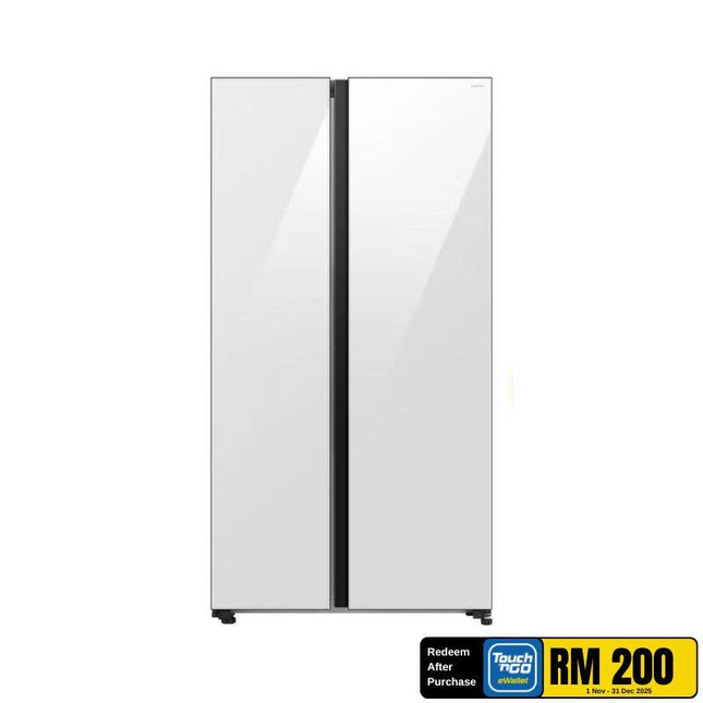 Samsung RS70F65QNWME 680L Side By Side Fridge, Inverter Smart Things AI Energy Clean, White