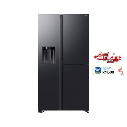 Samsung RS80F65GNFME 609L Side By Side Fridge, 3-Door Refrigerator, Food Showcase, Black