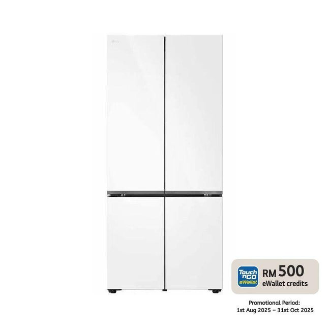 LG GV-B25FFGPB 617L 4-Door Fridge, French Door Refrigerator, Auto Ice Maker, White Glass Finish GVB25FFGPB