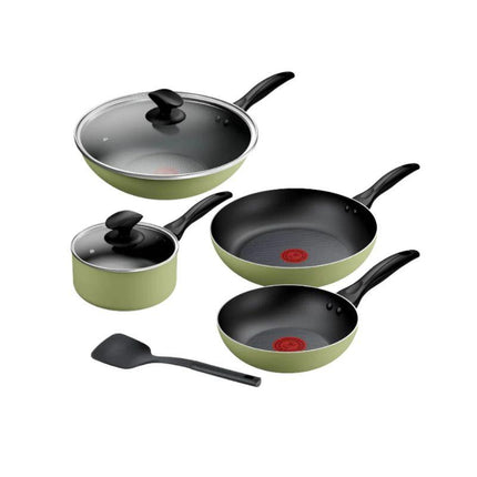 Tefal B957S7 Quickchef 7‑Piece Cookware Set – Moringa Green (FP20/24, SCP18, WP28, Spatula)