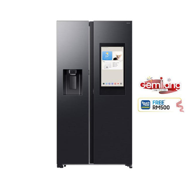 Samsung RS90F65ANFME 594L Side By Side Fridge, Refrigerator, Family Hub, Auto Open Door, Black