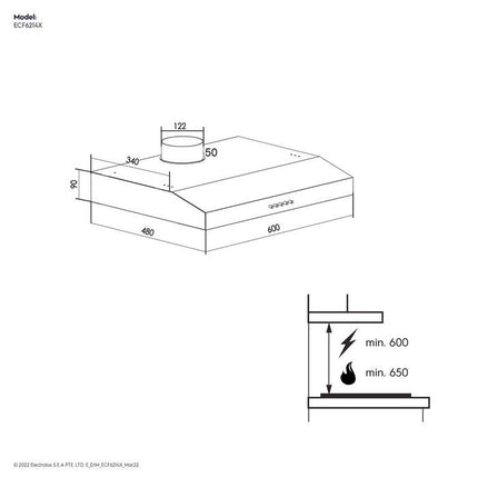 Electrolux ECF6214X Cooker Hood Slimline Suction Power 600M3/hr 60cm
