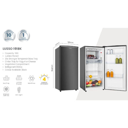 Faber 190L Single Door Refrigerator Lusso 191BK
