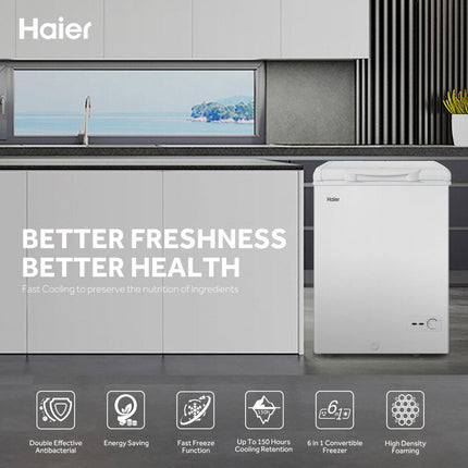 [4 Star] Haier 103L 6-in-1 Convertible Chest Freezer / Anti-Bacterial / Fast Freeze - BD-138HME