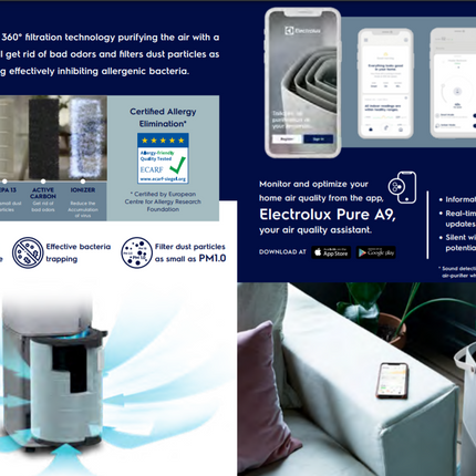 Electrolux [ PA91-606DG ] 88m2 Pure A9 360 Filters HEPA 13 Filter On App Monitoring Air Purifier PA91606DG