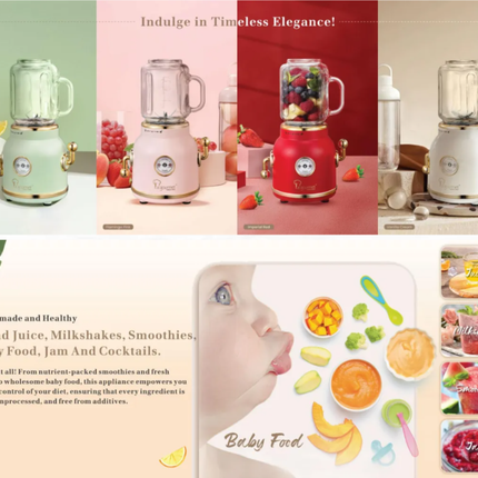 La gourmet Healthy Retro Juice Blender 0.6L - High Power, 6 Stainless Steel Blade, BPA Free, Easy Clean