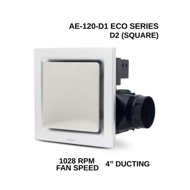 Airegard Air Ventilation Exhaust Fan AE-120-D1 Round Silver Eco Series 1028RPM Motor Speed 43dB Noise AE120D1 / AE120D2