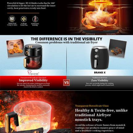 La Gourmet 4L Crystalline Air Fryer Vanilla Cream AF04 3D Halogen Heating 12 Blade Turbo Fan AF04 Penggoreng Udara