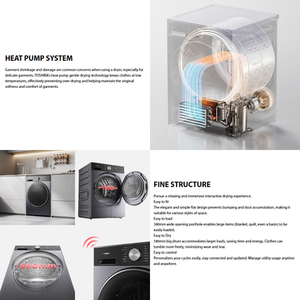 Toshiba TD-T33B120HWM(WS) 11.0kg T33 Heat Pump Dryer SENSE DRY™ Sensor Drying Technology TDT33B120HWMWS