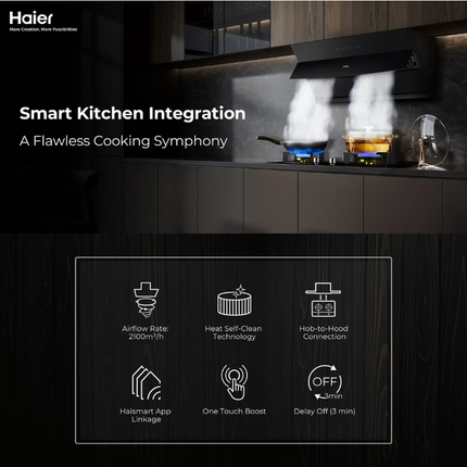 Haier HH-S903 90cm Kitchen Chimney Hood – 2000 m³/h Suction Power, 3-Speed Touch Control, LED Lights