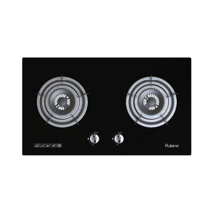 Rubine RGH-VISTA2B-BL 5.0Kw 2 Burner Built-in Tempered Glass Gas Hob Vortex Flame Burner - VISTA2BBL