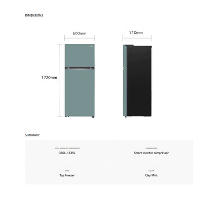 LG 360L 2 Doors Top Mount Smart Inverter Refrigerator GN-B332PMGB | Door Cooling+™ | Multi Air Flow | Smart Diagnosis™ | Refrigerator With 1 Year Warranty