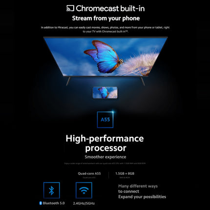Xiaomi TV A Series 32" Dolby Audio, Bezel-less Design, 360° Bluetooth remote control Smart Life Limitless Vision Google