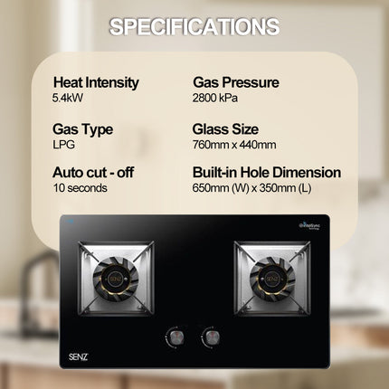 SENZ KARINO Twin Burner Gas Stove with intelSync Technology