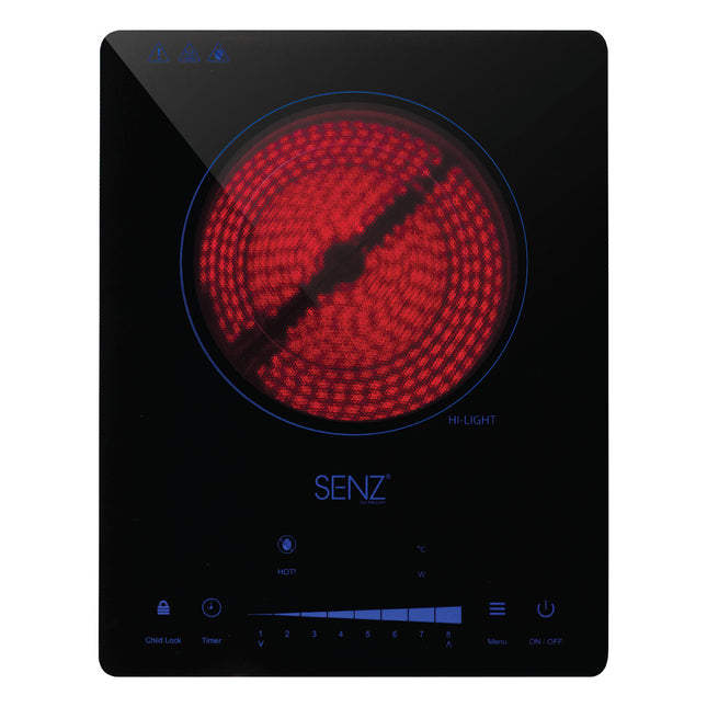 Senz SZ-SZRC9008 Portable Stainless Steel Single Ceramic Cooker 2200W Heat Resistant Glass with Touch Panel - SZRC9008