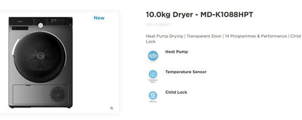 Midea 10kg Heat Pump Clothes Dryers MD-K1088HPT Dryer