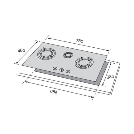 Rubine RGH-VISTA3B-BL 5.0kW 3 Burner Built-in Tempered Glass Gas Hob Vortex Flame Burner - VISTA3BBL