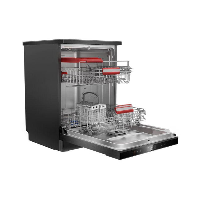 C Free Standing Dishwasher UV-LED Anti-Bacterial Dual Wash Zone 14 Place Setting Max 118 pieces 6 Programs Black DW14F2
