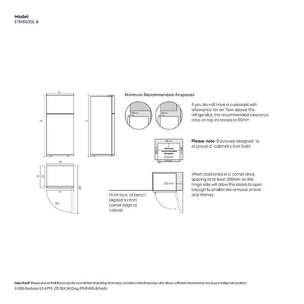 Electrolux ETM3400L-B 2 Doors Fridge Top Freezer 341L Matte Black