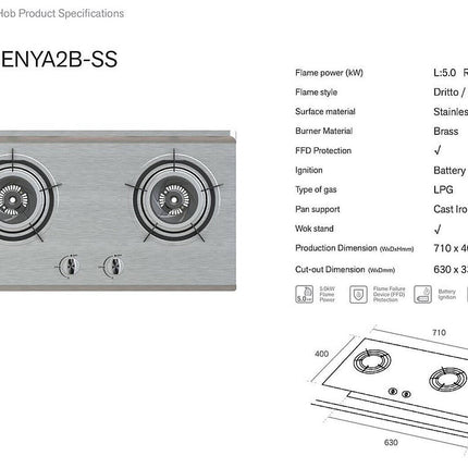 Rubine RGH-ENYA2B-SS Stainless Steel Surface Built-in Hob - 5.0KW