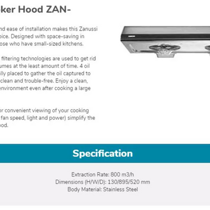 ZANUSSI ( ZHT961K / ZHT961X ) 800m3/hr 90cm Slim Line Cooker Hood Black / Stainless Steel Color
