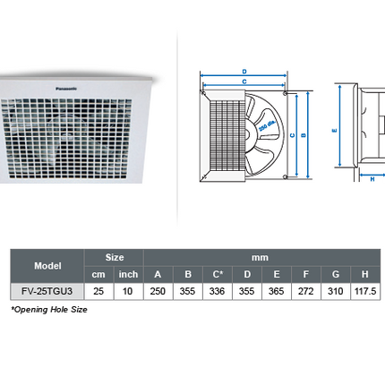 [𝐅𝐑𝐄𝐄 𝐃𝐄𝐋𝐈𝐕𝐄𝐑𝐘] PANASONIC FV-25TGU3 (10"/25cm) Ceiling Mount Ventilating Fan  Kipas Ekzos 抽风机