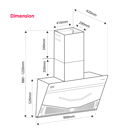 SENZ ENZO SZ-CH8360AC intelSync Cooker Hood with Nano Coating Glass Panel SZCH8360AC SZ-GS980FL SZGS980FL Hud