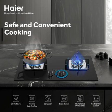 Haier HC-Q572SGB Gas Hob 2 Burner Automatic Ignition Switch HC-XG230NE HCXG230NE HCQ572SGB Dapur Gas Bina Dalam