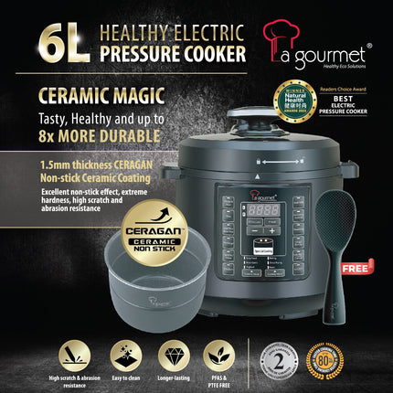 La gourmet XLTX60-D17FY Healthy Pressure Cooker 6L Ceramic Pot 1000W Auto Cover Sensor XLTX60D17FY Periuk Tekanan 高压锅