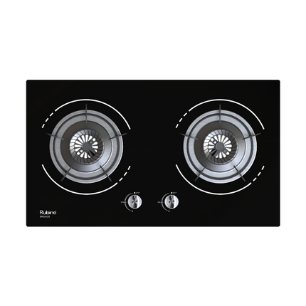 Rubine 76cm Built-it 2 Burner 4.5kW Glass Hob with Safety Valve - RGH-BRAVA2B-BL