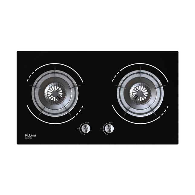 Rubine 76cm Built-it 2 Burner 4.5kW Glass Hob with Safety Valve - RGH-BRAVA2B-BL