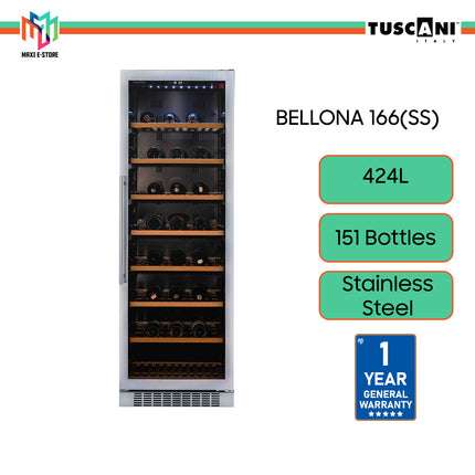 Tuscani BELLONA 166SS Wine Cellar Chiller Cooler Cabinet 151 Bottles Stainless Steel Door 424L Single Zone - BELLONA166SS