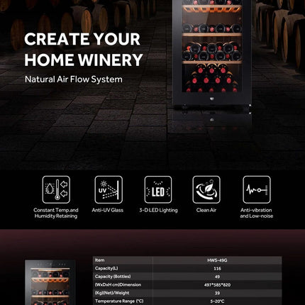 HAIER HWS-49G HWS-84G 118L - 198L WINE CHILLER 49 - 84 BOTTLES STORAGE HWS49G HWS84G | WINE CELLAR